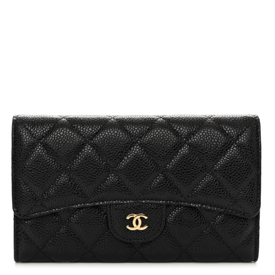 Caviar Quilted Large Flap Wallet Black | FASHIONPHILE (US)