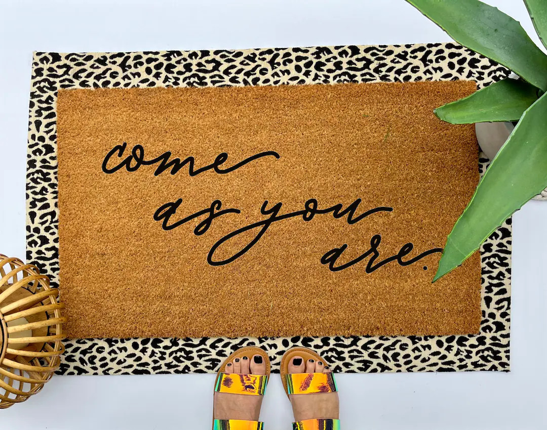 Come as you are coir doormat, colorful boho decor for your front porch entry, unique and custom w... | Etsy (US)