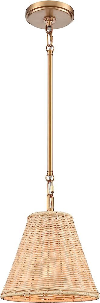 Elk Home 9-inch Rydell Mini Pendant - EC89755/1 Mini Pendant in Natural Rattan and Brushed Gold -... | Amazon (US)