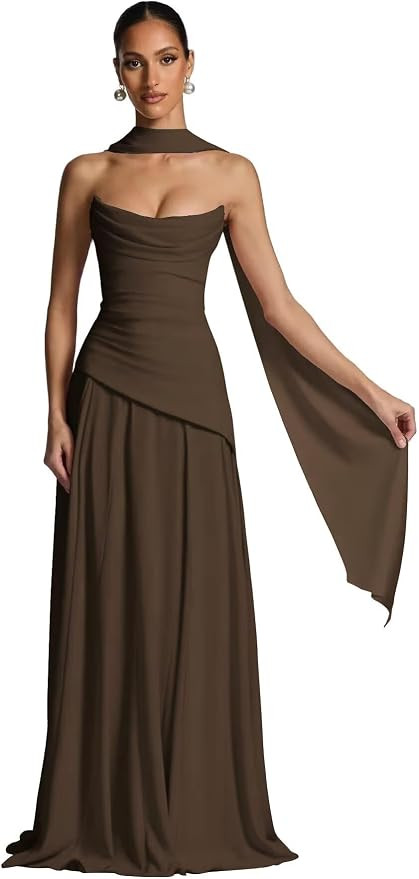 Strapless Bridesmaid Dresses with Scarf 2026 Long A-line Prom Formal Dress | Amazon (US)