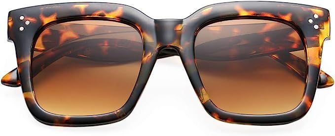 BOURYO Retro Oversized Square Sunglasses for Women Flat Lens Sun Glasses Gradient Shades UV400 | Amazon (US)