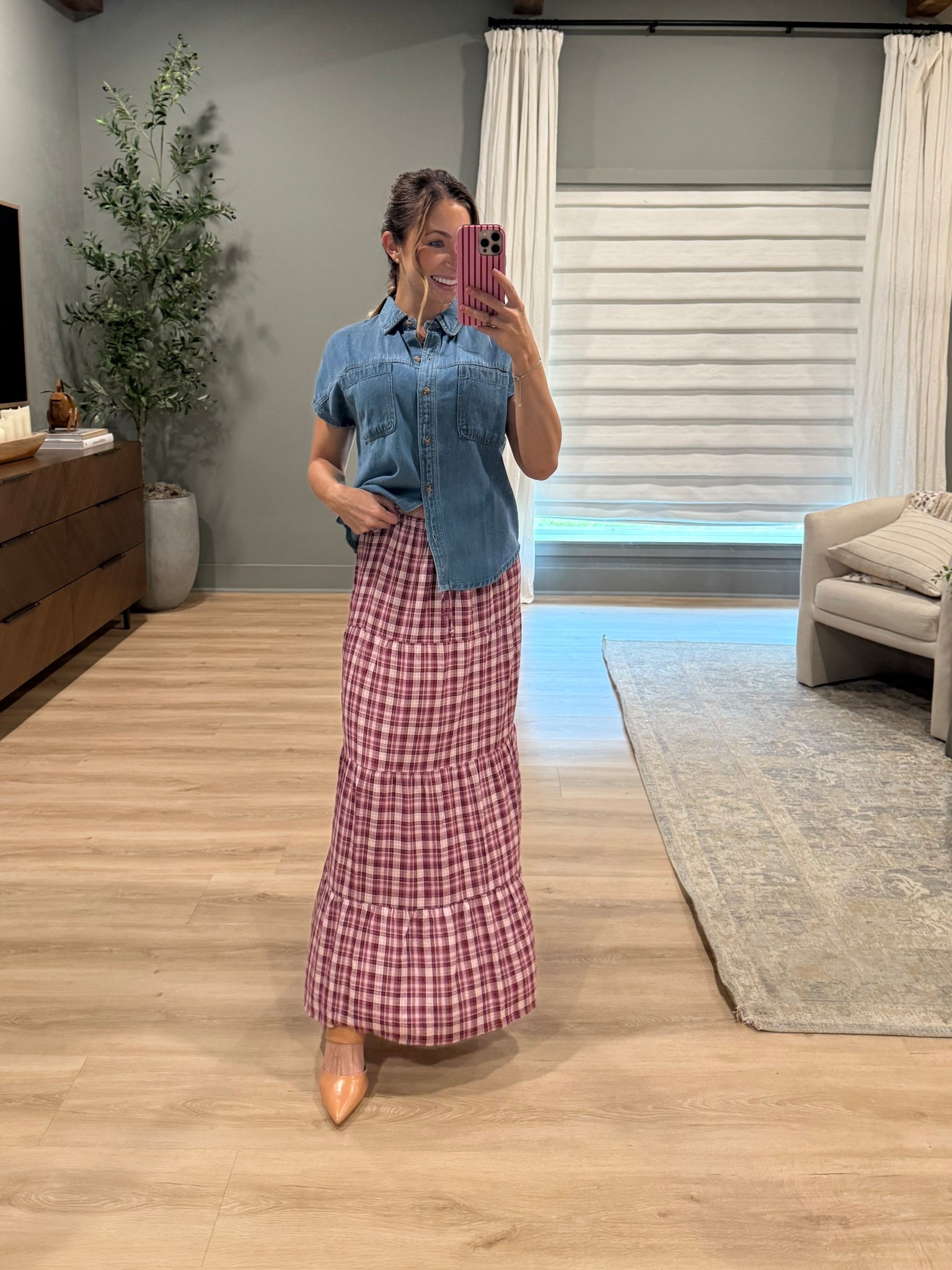 Church outfit! I love this Walmart skirt (XS) + denim top! 

#LTKFindsUnder50 #LTKStyleTip #LTKSeasonal