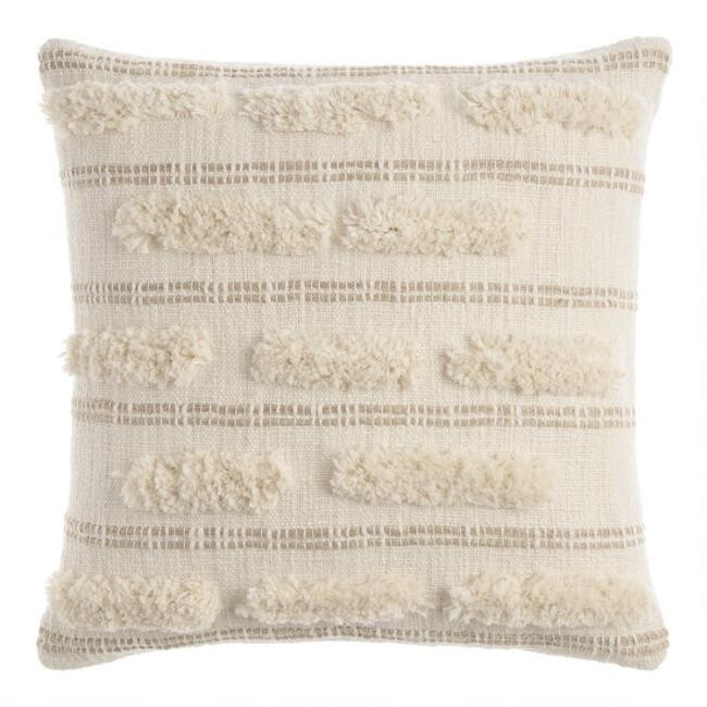 Ivory Eyelash Tufted Stripe Throw Pillow | World Market