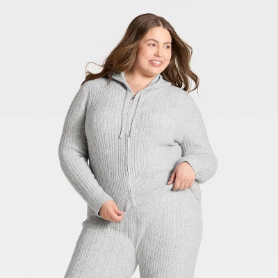 Women's Cozy Zip-Up Hoodie Cardigan Sweater - Universal Thread™ Gray 4X | Target