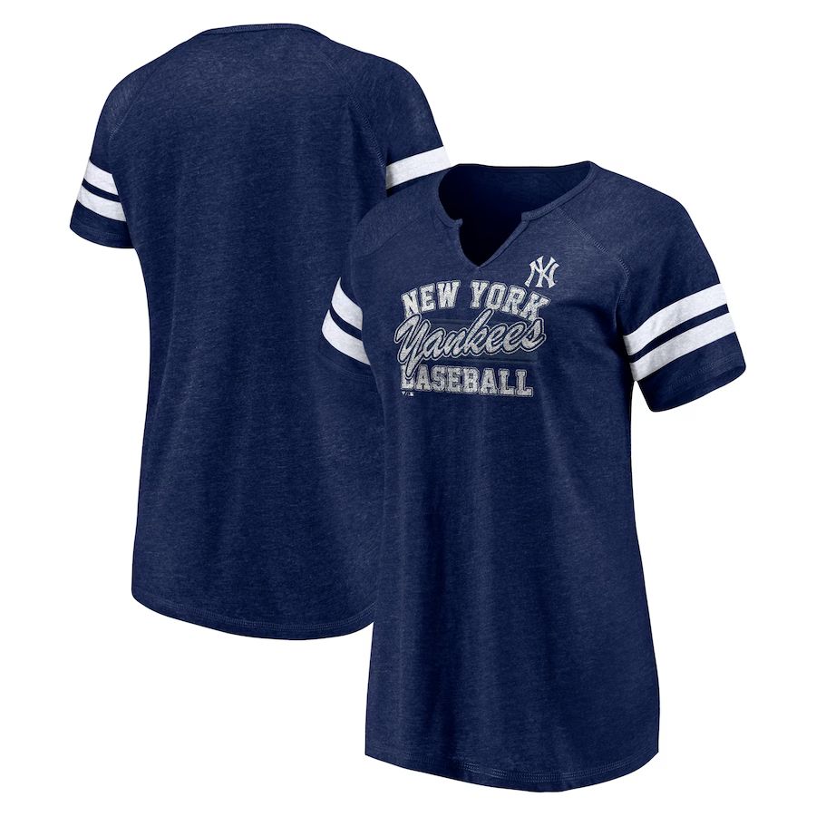 New York Yankees Fanatics Branded Women's Quick Out Tri-Blend Raglan Notch Neck T-Shirt - Heather... | Fanatics