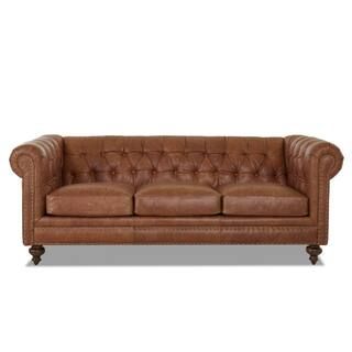 Blakely 95 in. Arena Vintage Brown Leather 3 - Seater Chesterfield Sofa with Removable Cushions | The Home Depot