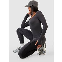 Womens Seamless Contour Rib Square Neck Long Sleeve Unitard - Black - L, Black | Boohoo.com (UK & IE)