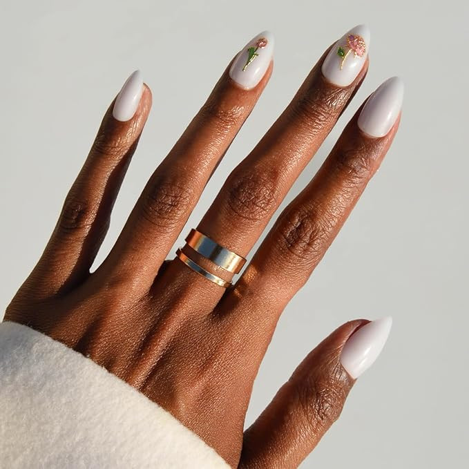 Glamnetic Press On Nails - Floral Glow Spring Nails | Short Almond Fake Nails in Milky White Base... | Amazon (US)