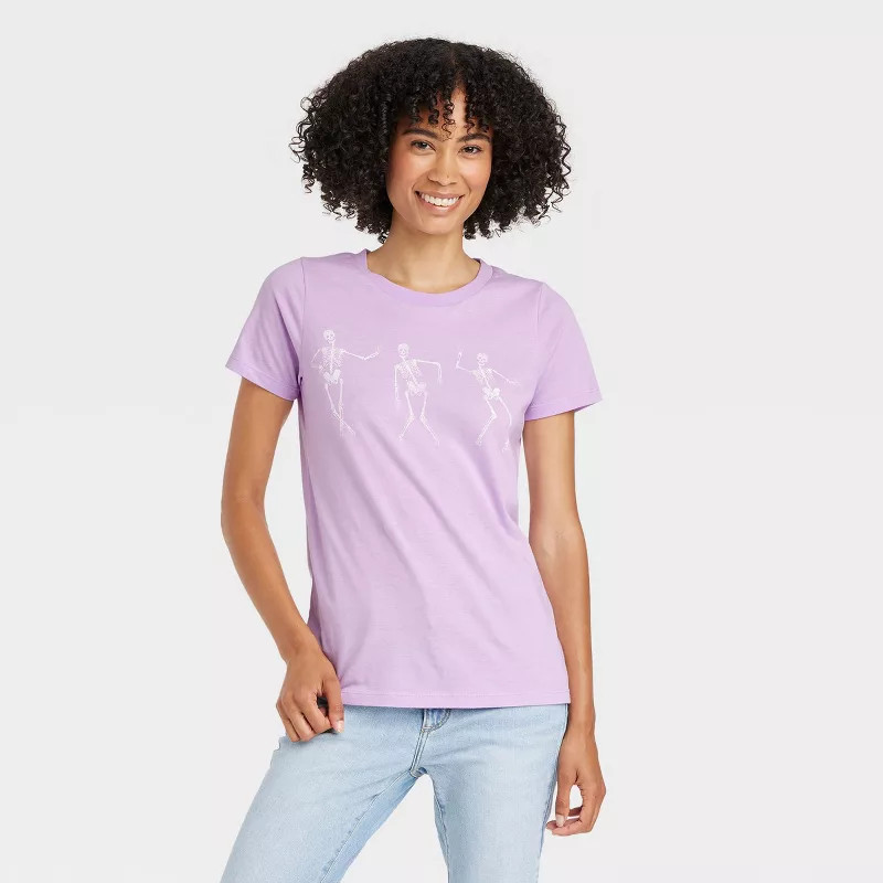 Women's Dancing Skeletons Short Sleeve Graphic T-Shirt - Purple | Target
