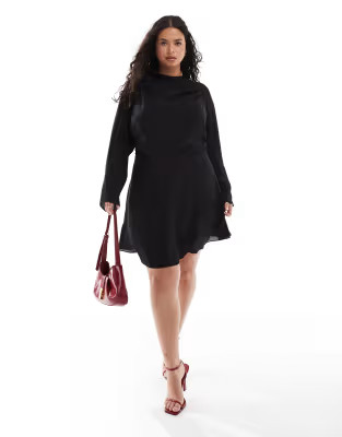 ASOS DESIGN Curve high neck mini tea dress in black | ASOS (Global)