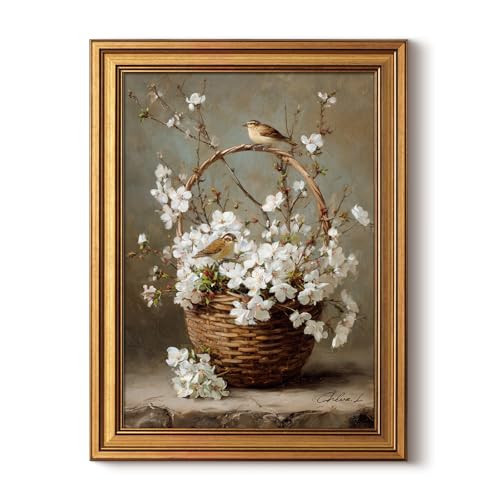 WHASAYART Gold Framed Vintage Wall Art for Living Room, Flowers Painting Prints Shelf Decor for Kitchen, Aesthetic Bedroom Wall Art, Spring Gifts for Friends or Family - Flower Basket 16L x 12W | Amazon (US)