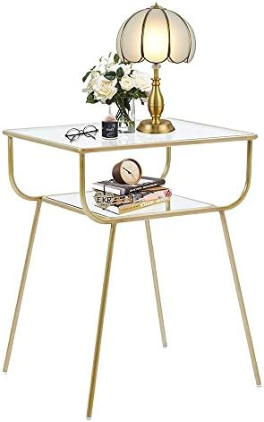 EKR Bedside Table Night Stands Side Table Tempered Glass Top for Bedrooms Living Room Mid Century Ac | Amazon (US)