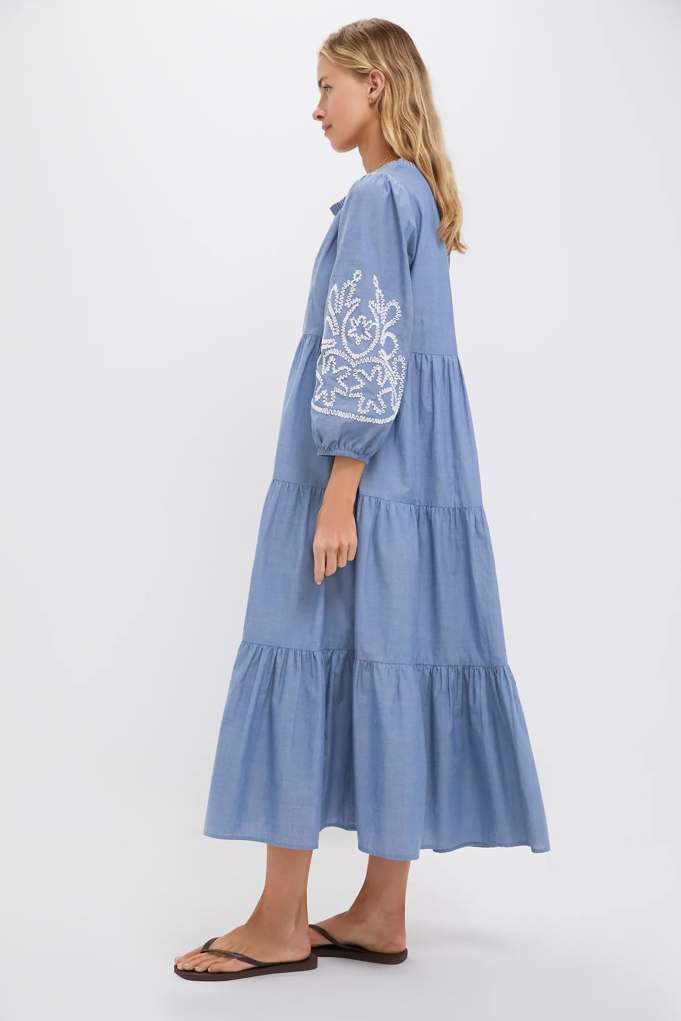 Embroidered Chambray Long Sleeve Salty Paloma Caftan | Tuckernuck (US)