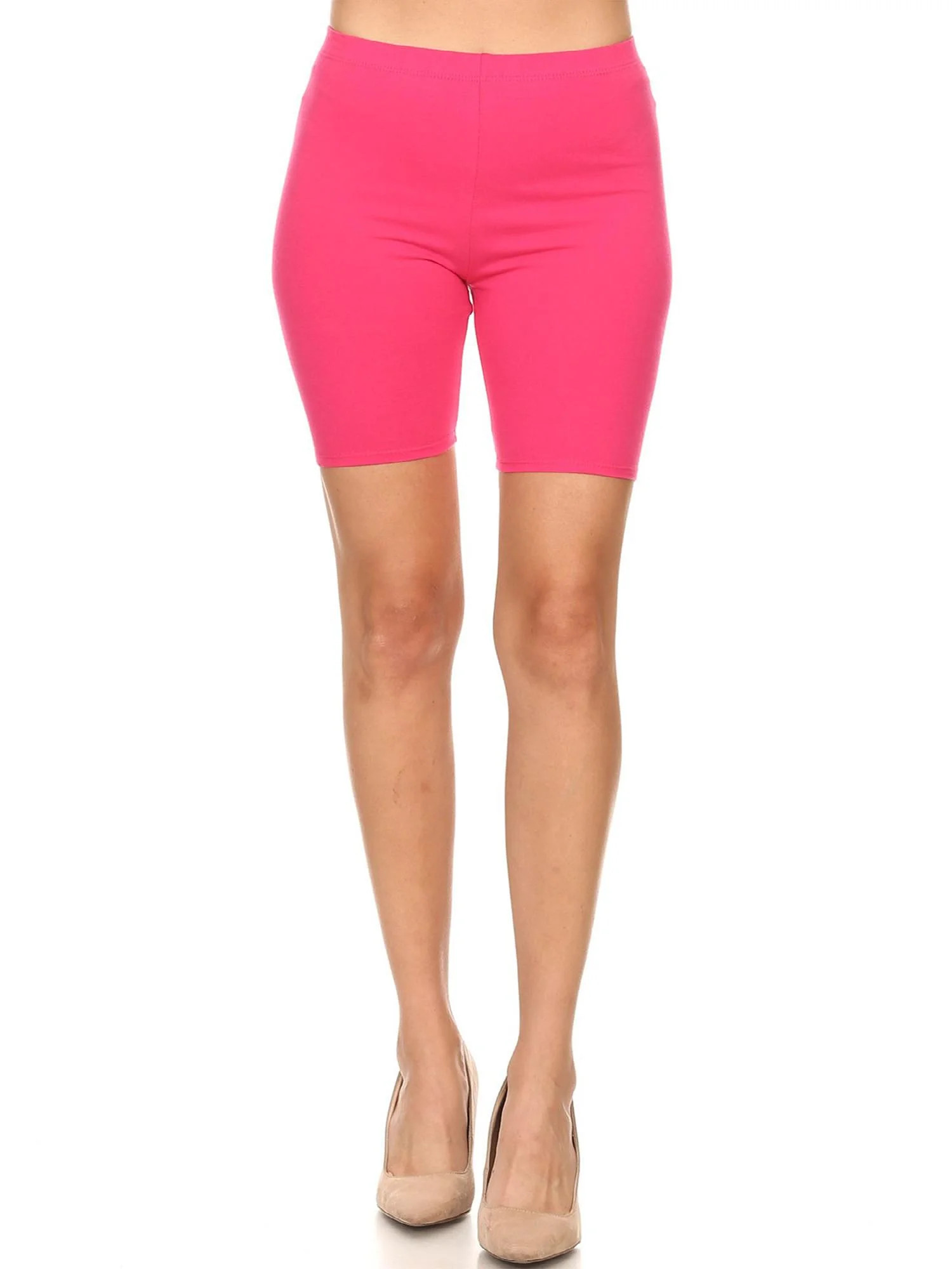 MOA COLLECTION Women's Solid Slim Fit High Waist Comfy Stretch Elastic Waistband Bodycon Biker Sh... | Walmart (US)