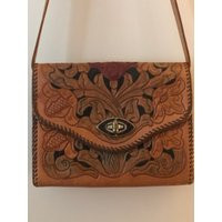 Vintage Genuine Tooled Leather Embossed Southwestern Tan Purse | Etsy (US)