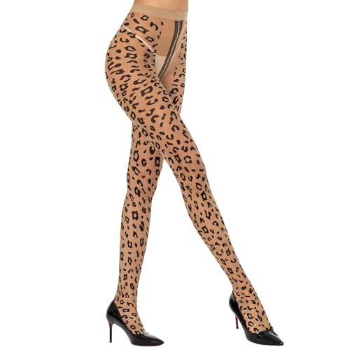 MANZI 20D Sheer Leopard Patterned Tights for Women Nylon Thigh High Cheetah Print Pantyhose Natural | Amazon (US)