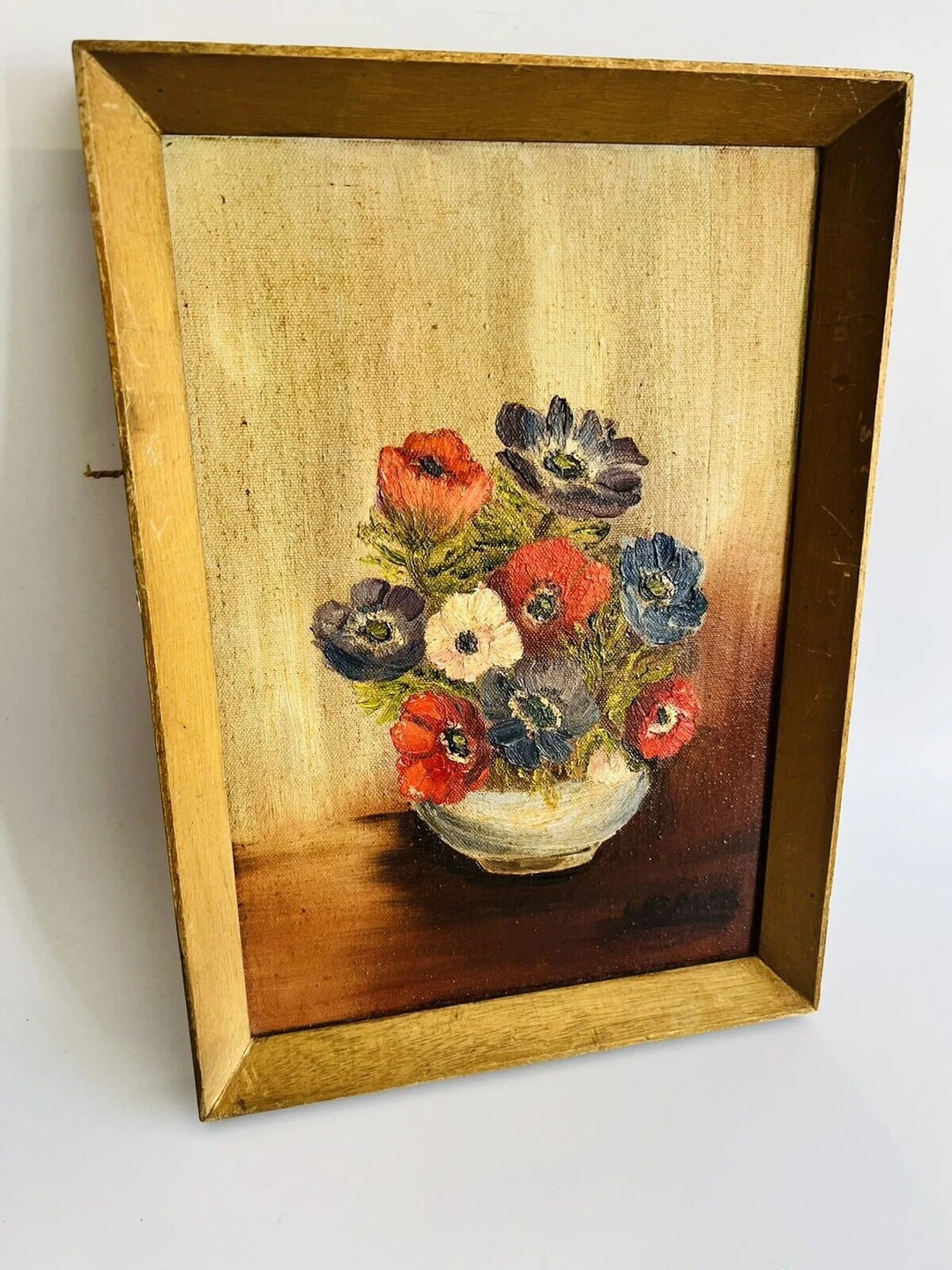 Mid Century Framed Floral oil painting, Anemones By L . Brooks, Bohemian Art | Etsy (UK)
