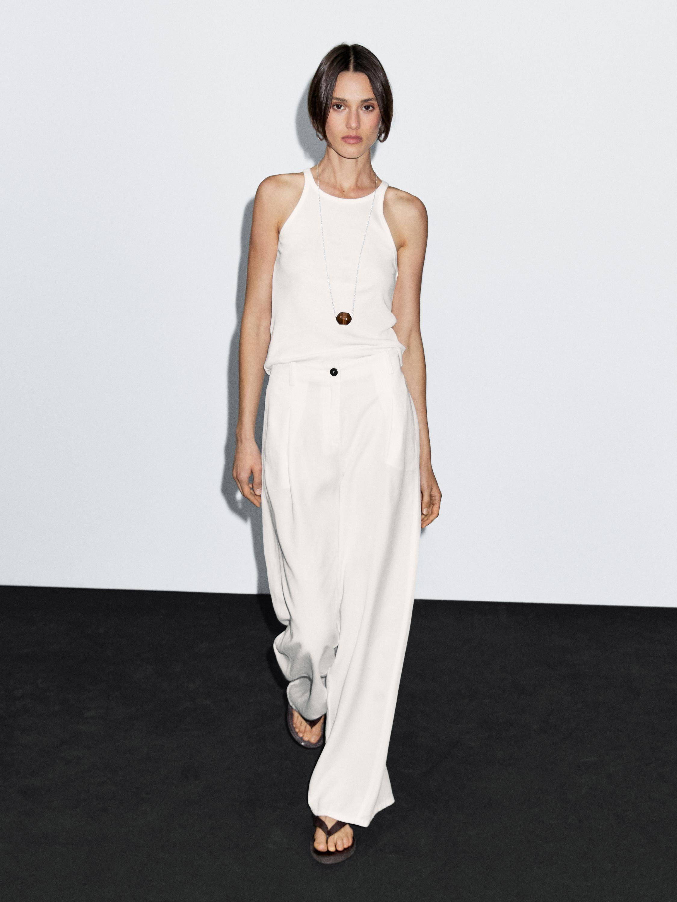 Flowing barrel fit trousers with seam detail | Massimo Dutti UK