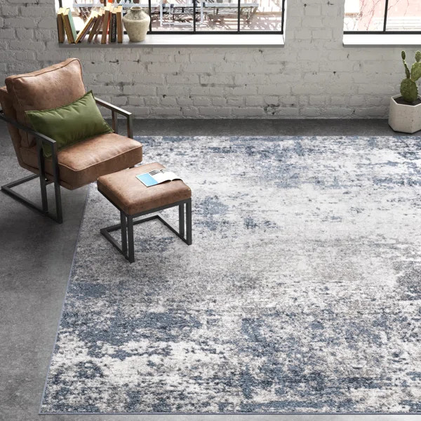 Acad Abstract Performance Blue/Gray/Ivory Rug | Wayfair North America