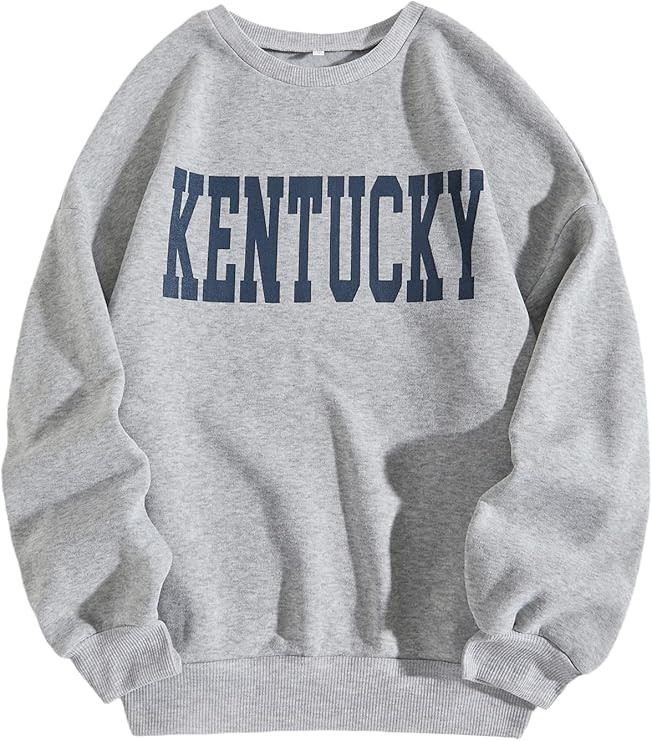 SheIn Women's Letter Print Crewneck Long Sleeve Drop Shoulder Sweatshirt Tops | Amazon (US)