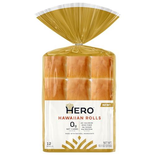 Hero Hawaiian Rolls – Net Low Carb Slider Buns & Dinner Rolls | High Fiber, 0g Net Carbs, 0g Sugar & 60 Calories per Serving Sub Rolls (24 Buns, Pack of 2) | Amazon (US)