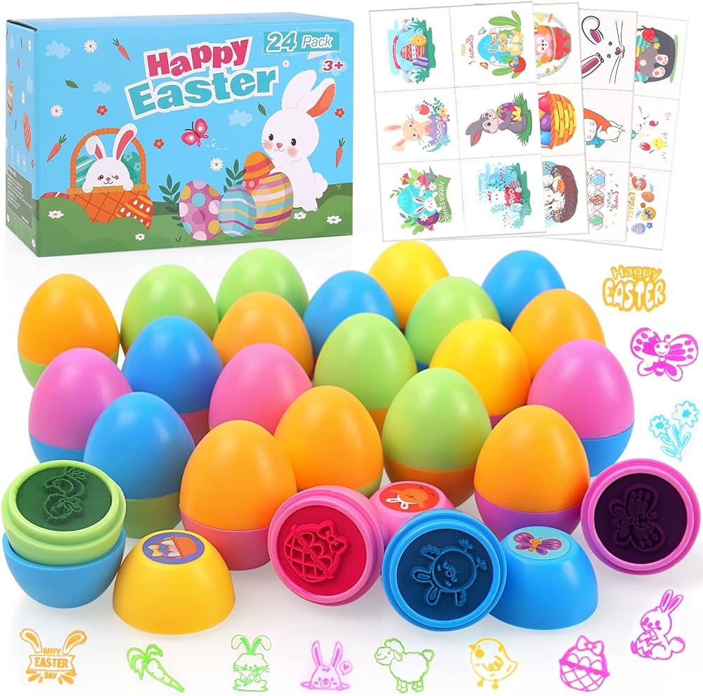 Easter Eggs Kids Easter Basket Stuffers - 24Pack Self Inking Stamps with Easter Tattoos for Kids,... | Amazon (US)