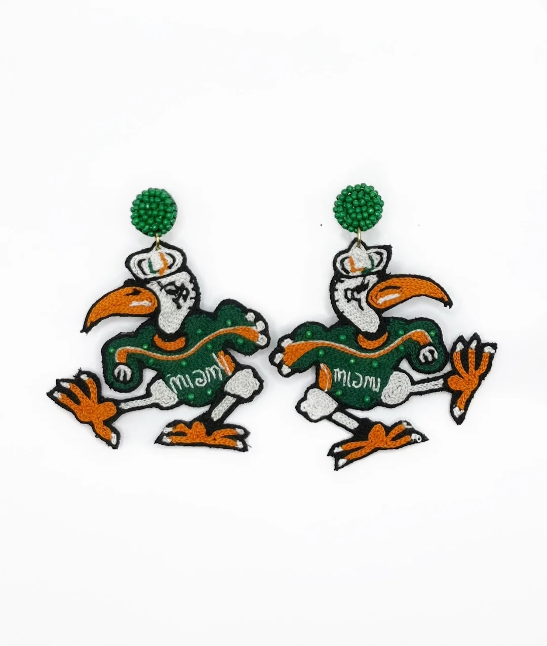 Miami, Hurricanes, Ibis, Beaded Statement Earrings, College Football, Tailgate Fashion, Game Day,... | Etsy (US)