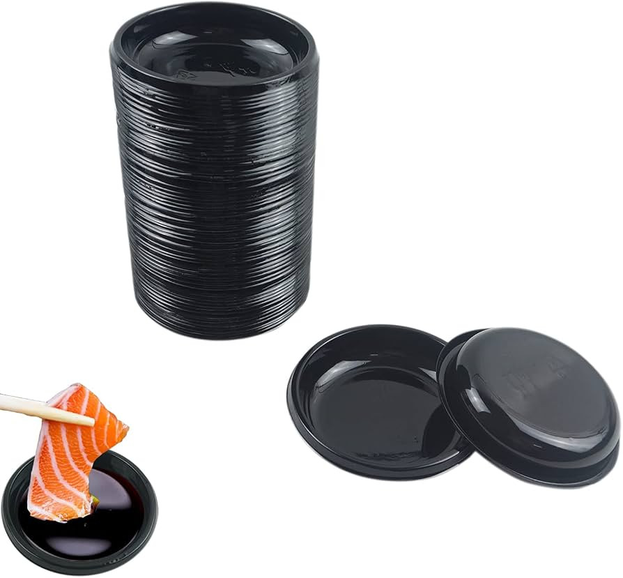 100 pcs Mini 3.11"x3.11" Dipping Sauce Dishes, Plastic Disposable Round Black Soy Sauce Plate Set... | Amazon (US)