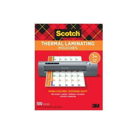 Scotch Thermal Laminating Pouches, 100 Count, 8.5" x 11", 3 mil Thick | Walmart (US)