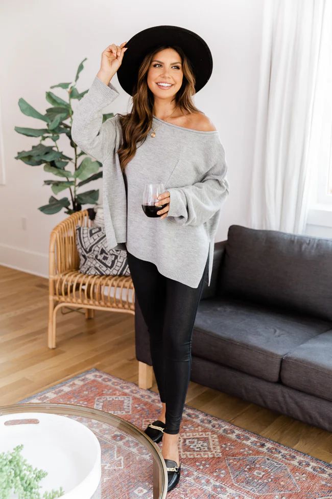Cozy Up Grey Pocket Sweater | The Pink Lily Boutique