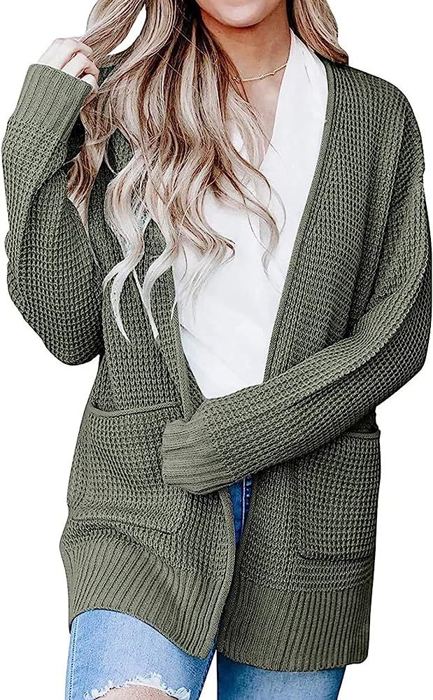 ZESICA Women's Long Sleeve Open Front Waffle Knit Sweater Cardigans Coat Outwear with Pockets Arm... | Amazon (US)