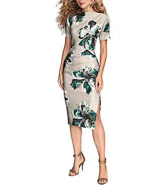 Donna Karan Floral Print Short Sleeve Scuba Midi Dress - 6 | Dillard's