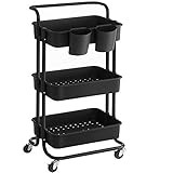 SONGMICS Rolling Cart, 3-Tier Storage Cart, Storage Trolley with Handle 2 Small Organizers, Steel Fr | Amazon (US)