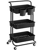 SONGMICS Rolling Cart, 3-Tier Storage Cart, Storage Trolley with Handle 2 Small Organizers, Steel Fr | Amazon (US)