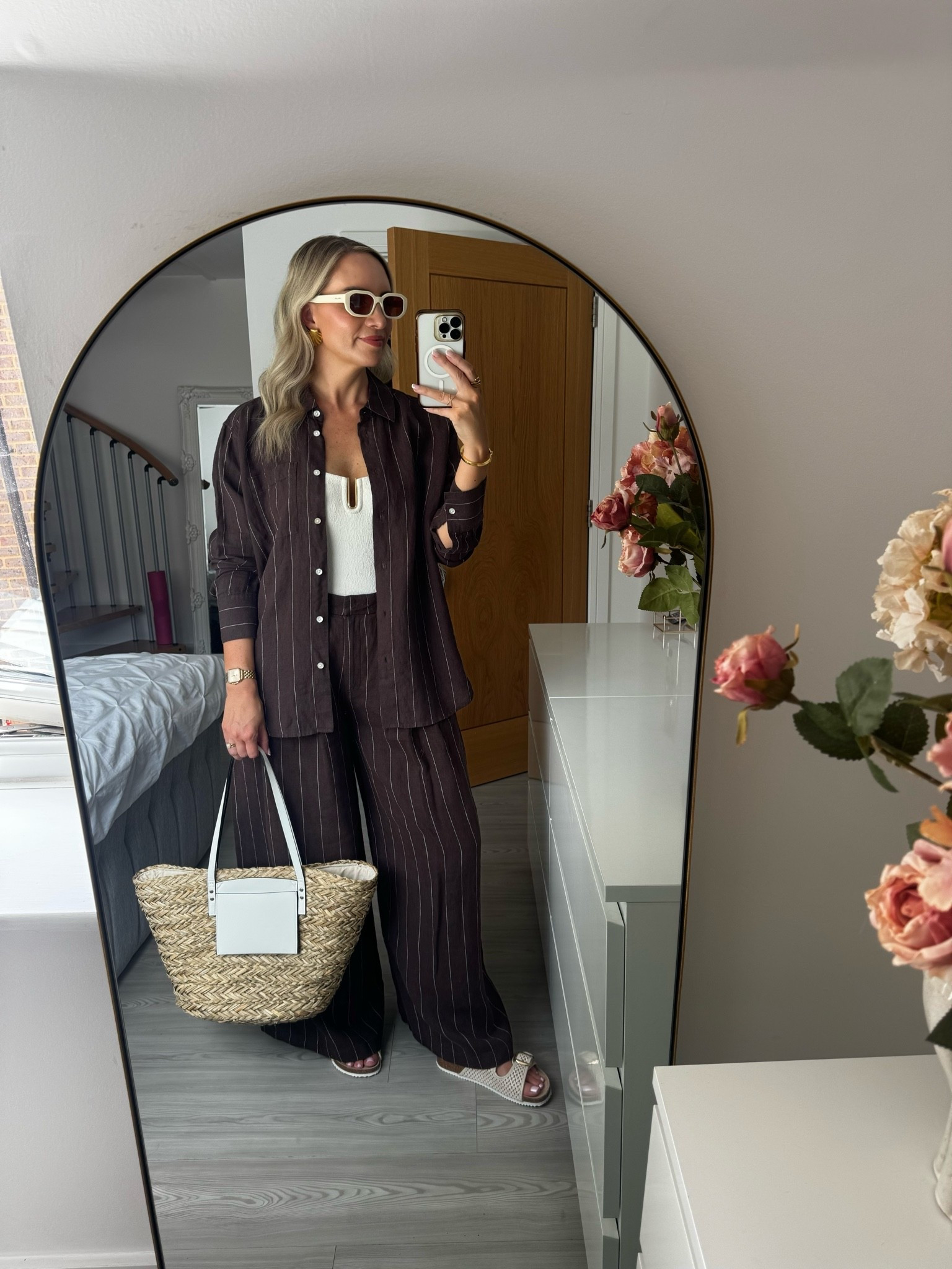 Holiday outfit idea 🤎🤍

Linen pinstripe trousers size 12 regular
Linen oversized shirt size 10
Swimsuit size 12

#LTKsummer #LTKswimwear #LTKstyletip