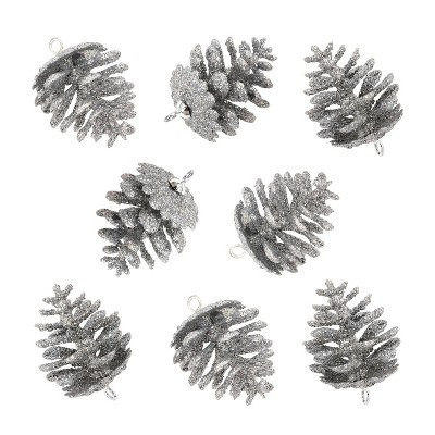 8ct Mini Glitter Pinecones Christmas Ornament Set Silver - Wondershop™ | Target