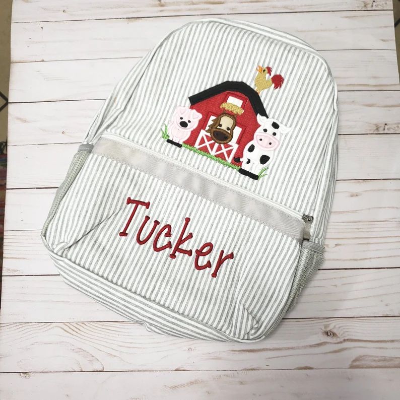 Applique Seersucker Backpack/ Personalized Applique Barn - Etsy | Etsy (US)