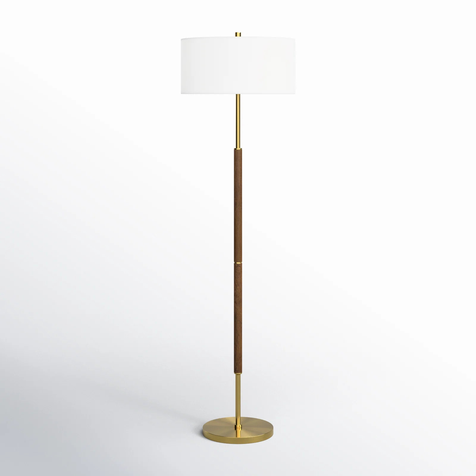 62 Inch Two-Tone Floor Lamp Fabric Drum Shade Rustic Oak Polished Nickel Contemporary Olie | Wayfair North America