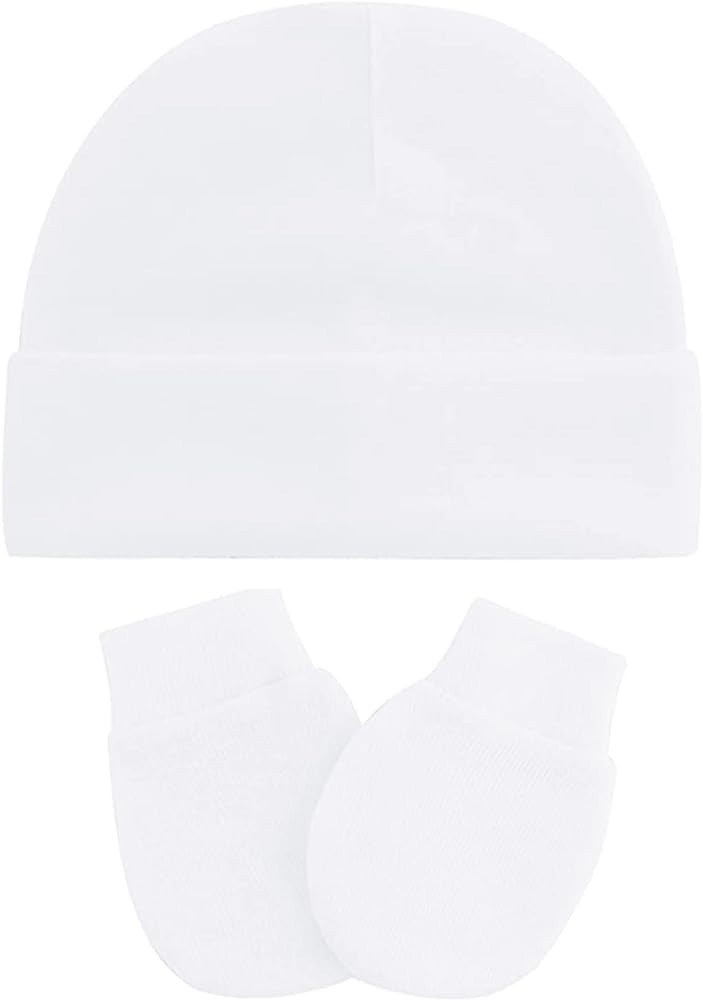 UTTPLL Baby Hats Mittens Set Unisex Newborn Beanie Cap No Scratch Cotton Gloves Toddler Boy Girl ... | Amazon (US)