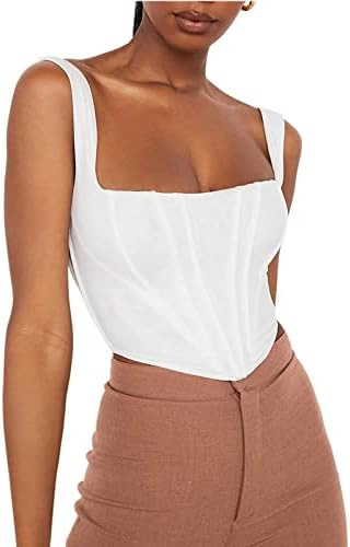 MOALLUOM Sexy Clubwear Women Vintage Bustier Crop Tops Sleeveless Stretch Backless Square Neck Y2... | Amazon (US)