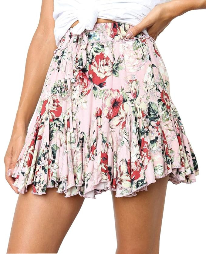 Jyccr Women Floral Print Elastic Waist Summer Short Skirt | Amazon (US)