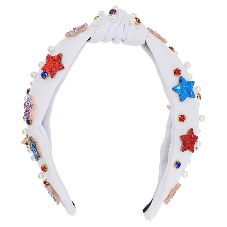 Patriotic Polyester Comfortable White Headband with Beads, Gemstone, Star, by Way to Celebrate | Walmart (US)