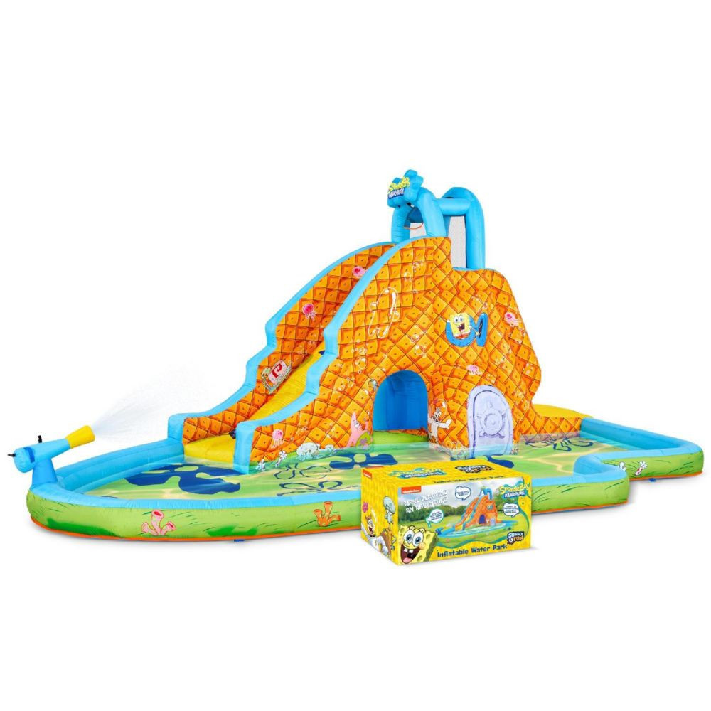SpongeBob Slide 'N Spray Inflatable Water Slide with Climbing Wall, Splash Down Pool & More | Oriental Trading Company