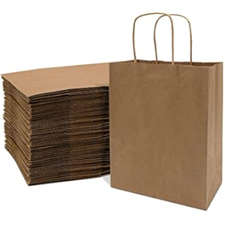 Kraft Paper Gift Bags with Handles - 8x4.25x10.5 25 Pcs Brown Shopping Bags, Party Bags, Goody Bags, | Amazon (US)