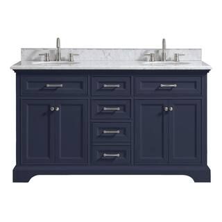 Home Decorators Collection Windlowe 61 in. W x 22 in. D x 35 in. H Bath Vanity in Navy Blue with ... | The Home Depot