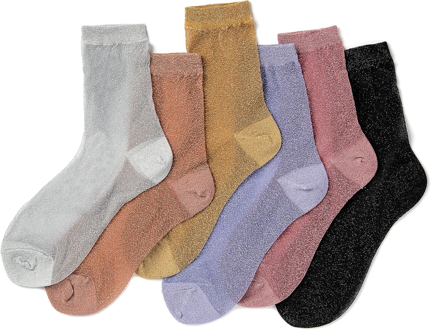 Amazon.com: Women's Shiny Pearl Socks Colorful Glitter Crew Socks (One Size fit : Regular, 6Pair-... | Amazon (US)