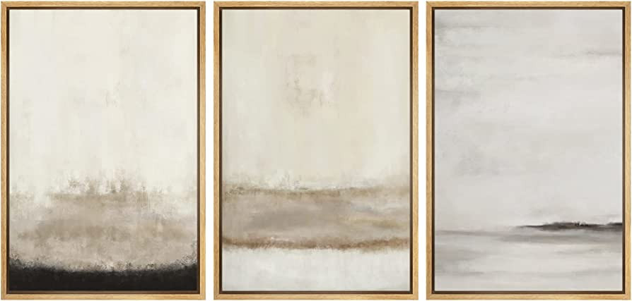 SIGNFORD Framed Canvas Print Wall Art Set Minimal Gray Tan Paint Stroke Landscape Abstract Shapes... | Amazon (US)