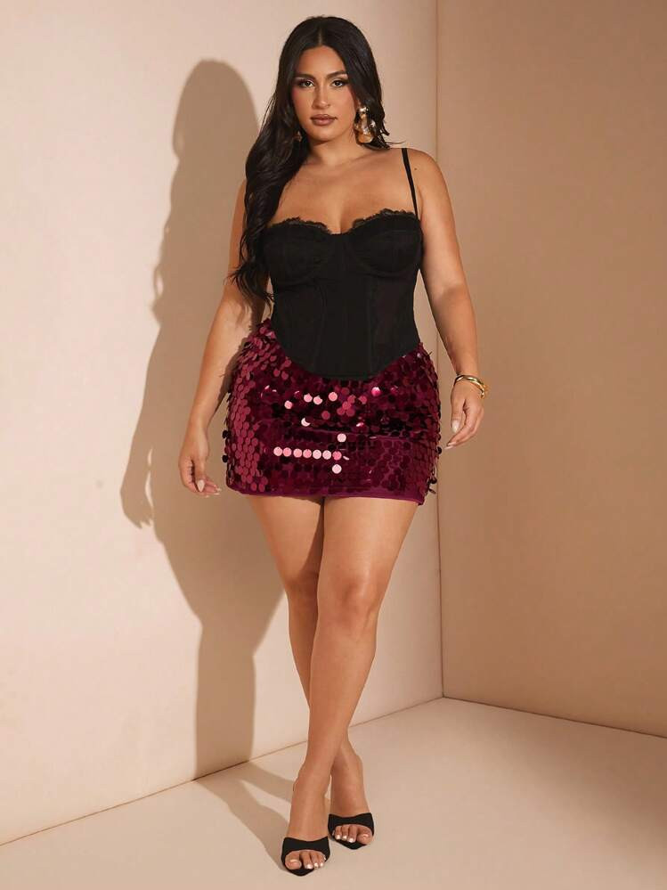 Sequin plus burgundy skirt | SHEIN