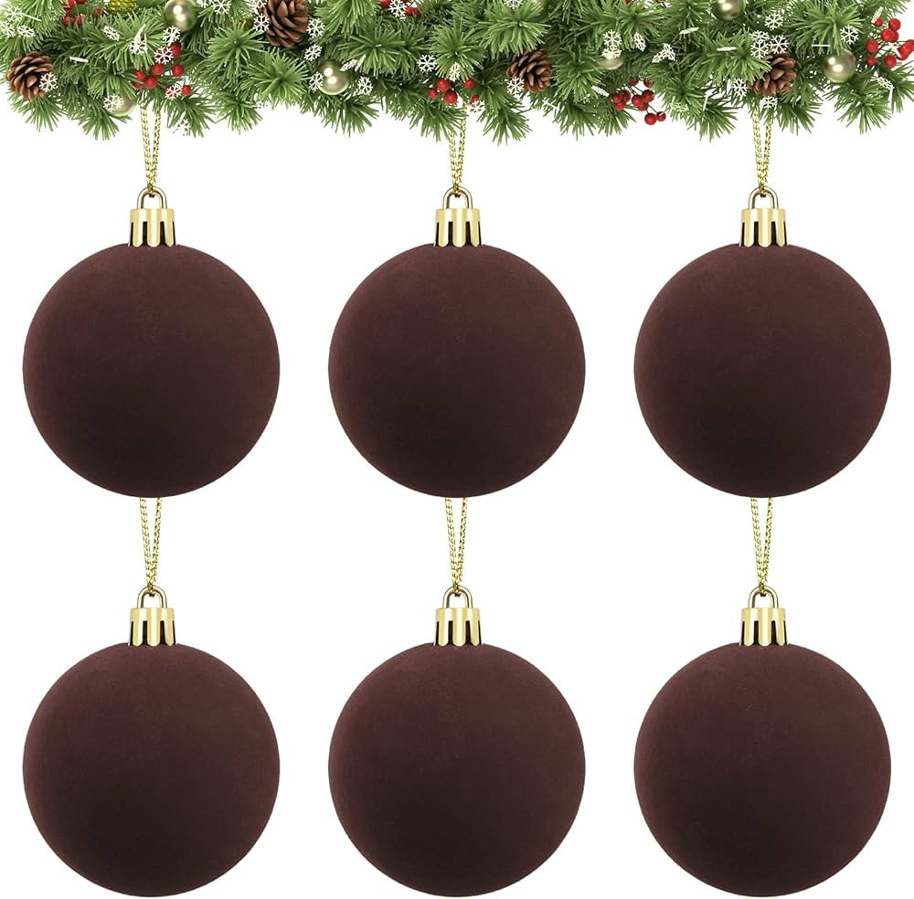 Velvet Ball Ornaments Christmas Balls Brown 6 PCS 2.36-Inch Xmas Tree Ball Ornaments for Party Ch... | Amazon (US)