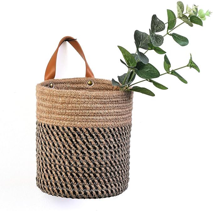 Wall Hanging Storage Baskets - Small Cotton Rope Woven Closet Storage Bins-Shelf Basket Organizer... | Amazon (US)